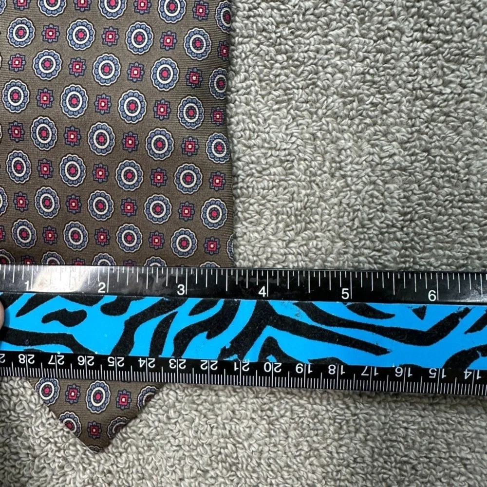 Adams Row Mens Silk Tie Medallion Geometric Brown Blue Red Made in USA RN 74086